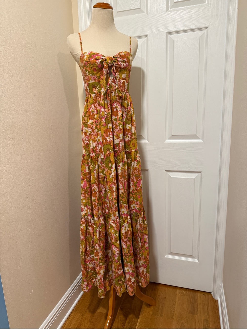 House of Harlow 1960 Olive & Pink Floral Tie-Front Maxi